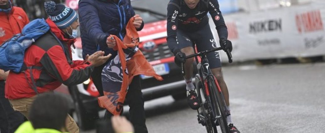 Egan Bernal (INEOS) Grenadiers arrives in Cortina d'Ampezzo on the 16th stage of Giro d'Italia 2021