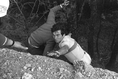 Bernard Hinault after his crash on the col de porte at the dauphine libere 1977