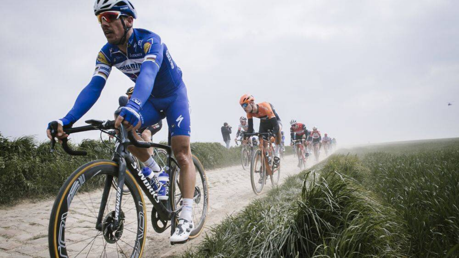 Philippe Gilbert leading the breakaway group at the Paris-Roubaix in 2019