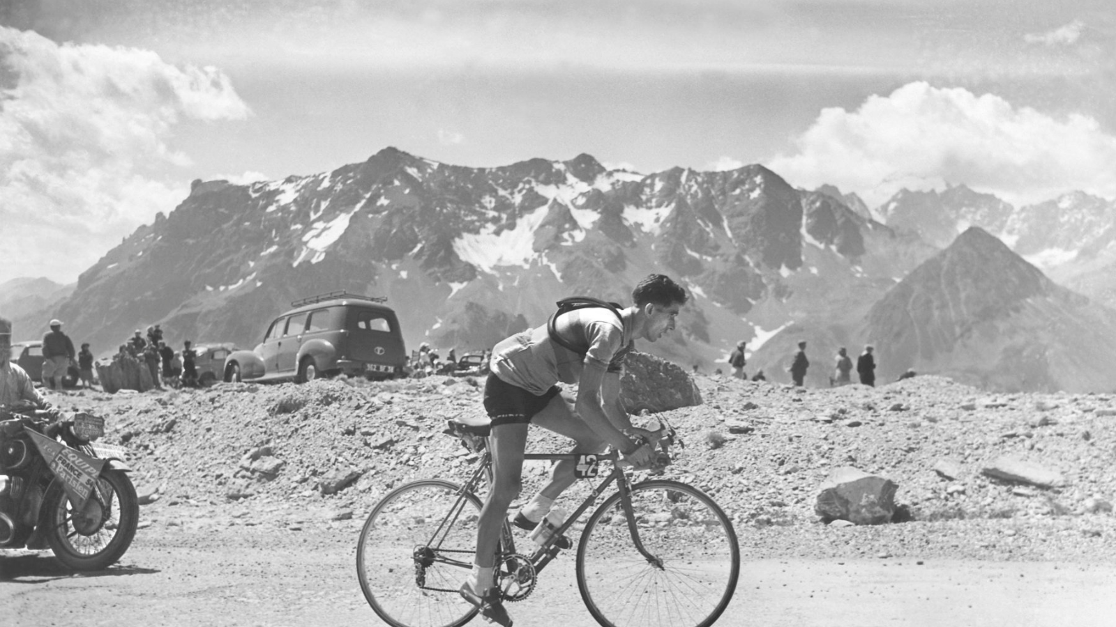 Fedrico Bahamontes solo on the Galibier on the 19th stage of Tour de France 1954