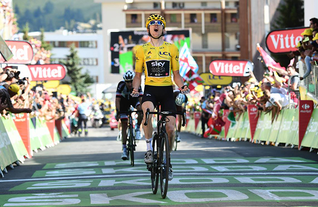 Geraint Thomas wins the Alpe d'Huez stage while wearing yellow jersey at the Tour de France in 2018