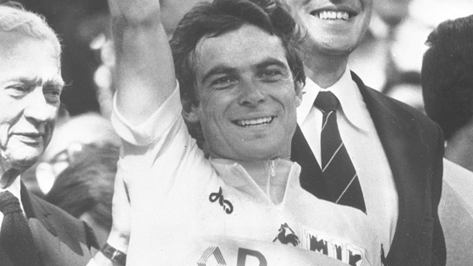 5-time Tour de France winner Bernard Hinault celebrating his first victory in 1978