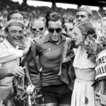 Fausto Coppi celebrating his Tour de France victory in 1949