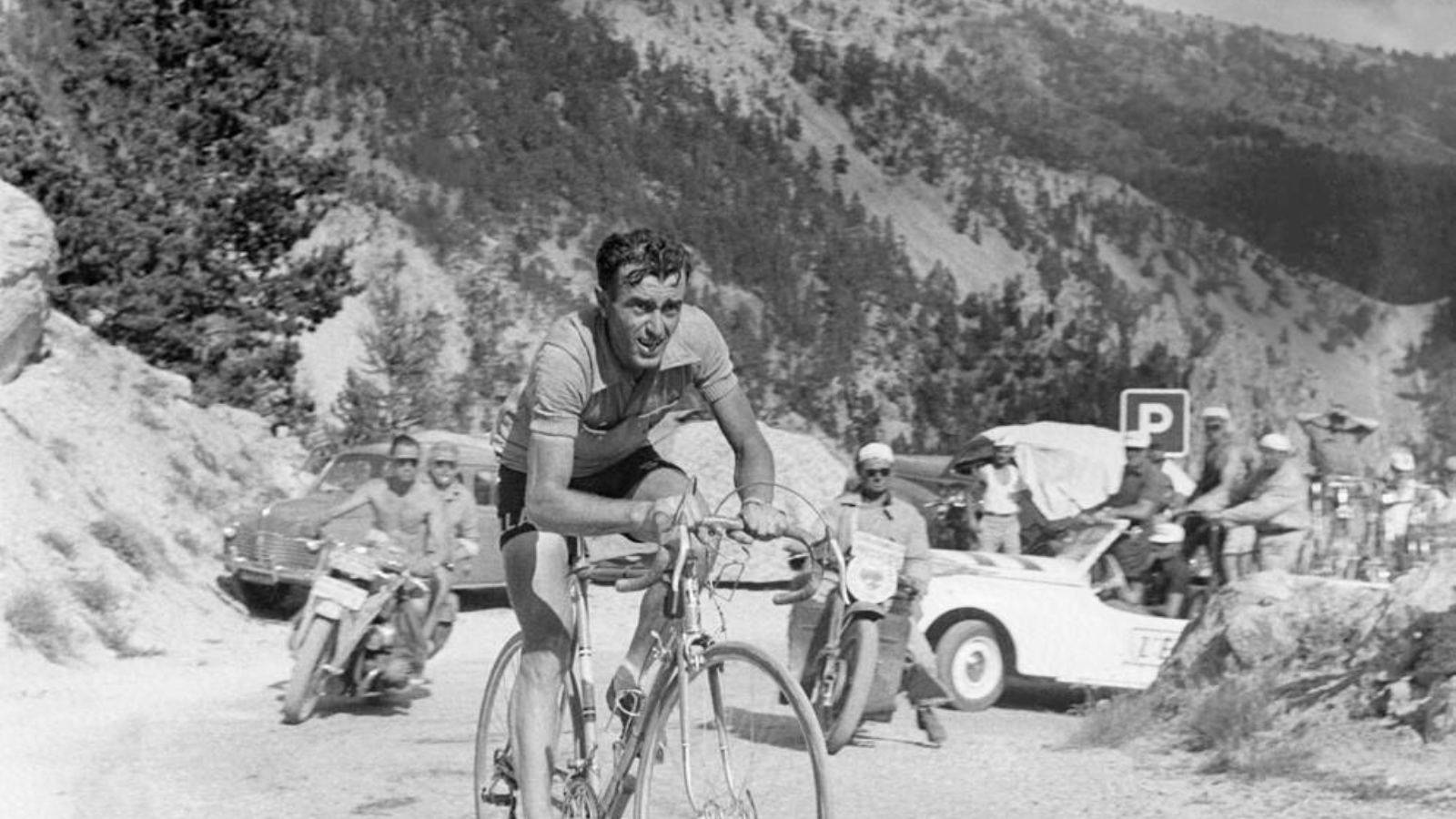 Louison Bobet riding solo on the Mont Ventoux at the Tour de France 1953