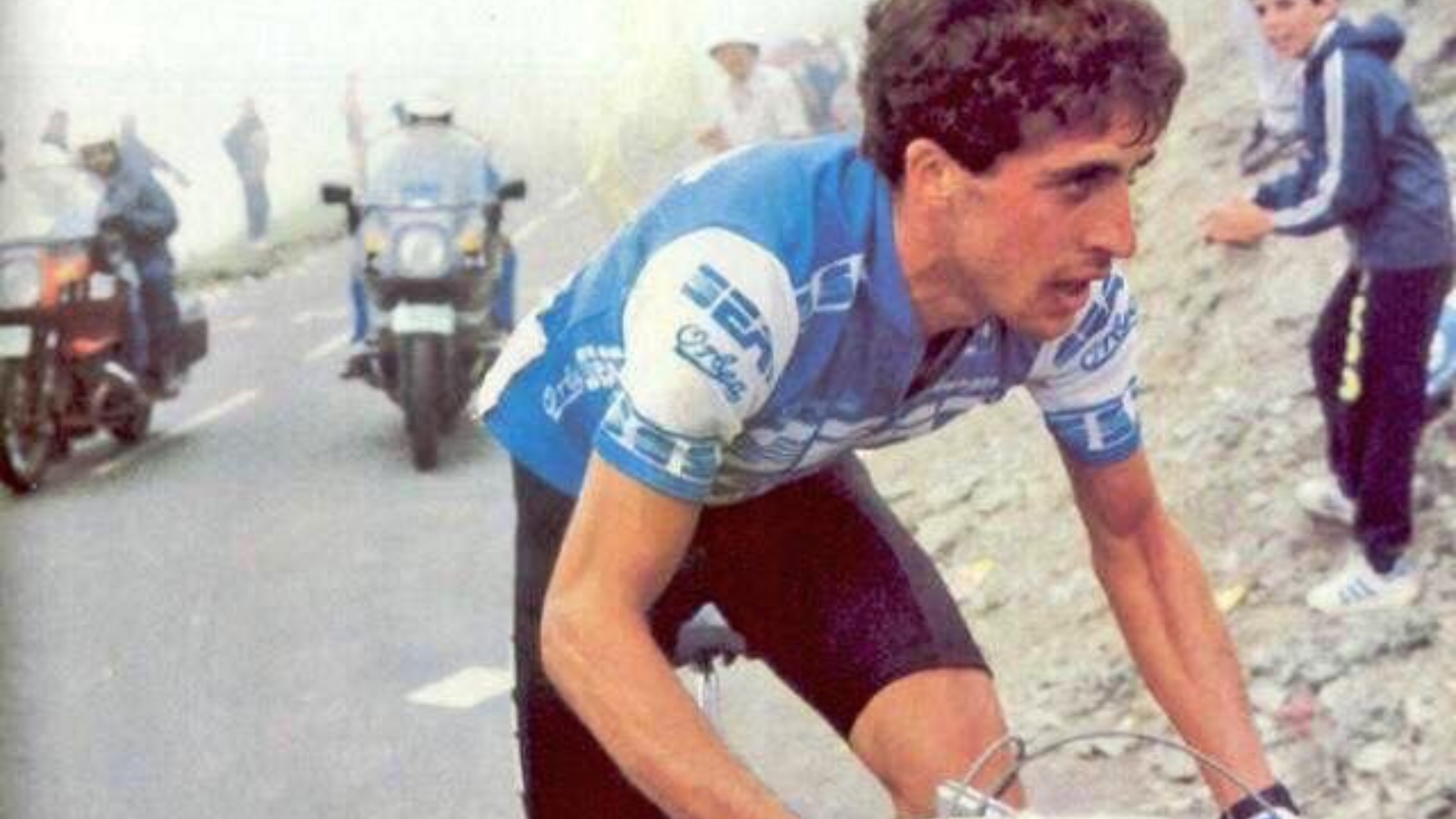 Spanish cyclist Pedro Delgado on dolo attack on the 17th stage (Aspin, Tourmalet, Luz Ardiden) of Tour de France 1985