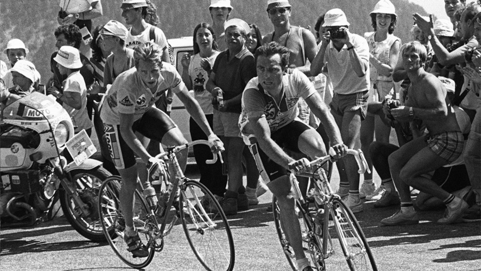 Bernard Hinault and Greg Lemond duo up to Alpe d'Huez at the Tour de France in 1986