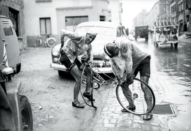 Swiss rider Ferdi Kübler, winner of the Tour de France in 1950 and Swiss rider Emilio Croci Torti at the Tour de France 1950