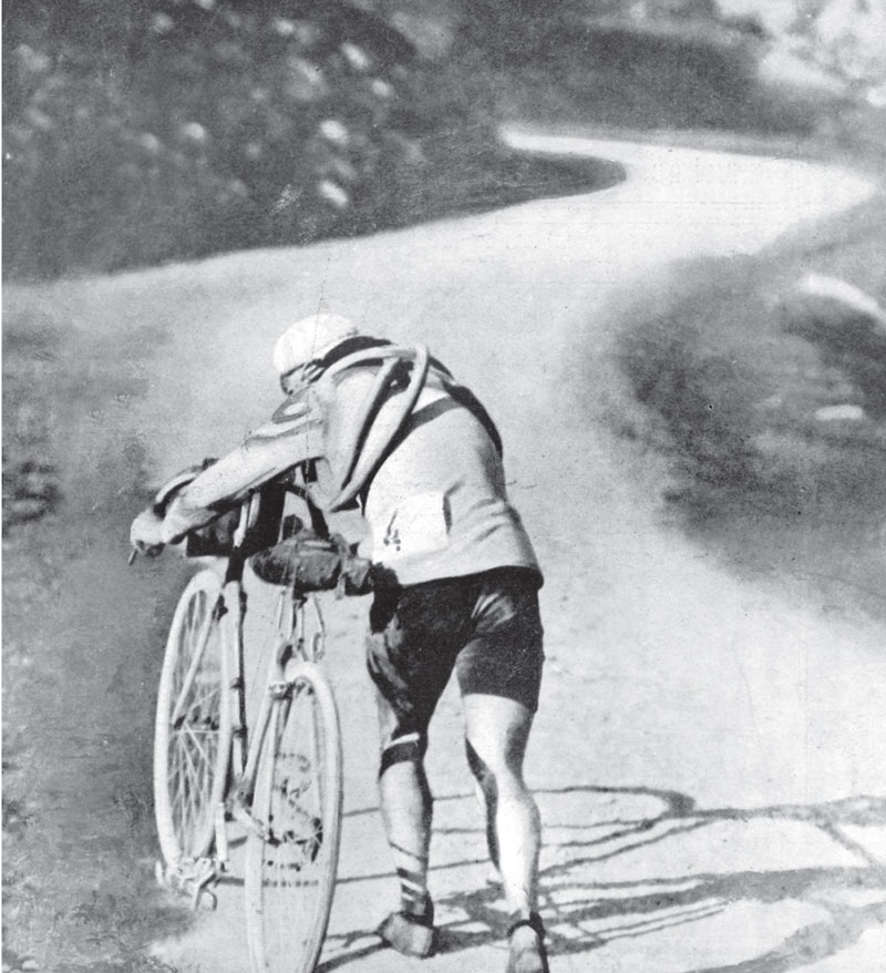 Octave Lapize struggling on the Tourmalet when Tour de France visited the legendary ascent for the first time in 1910