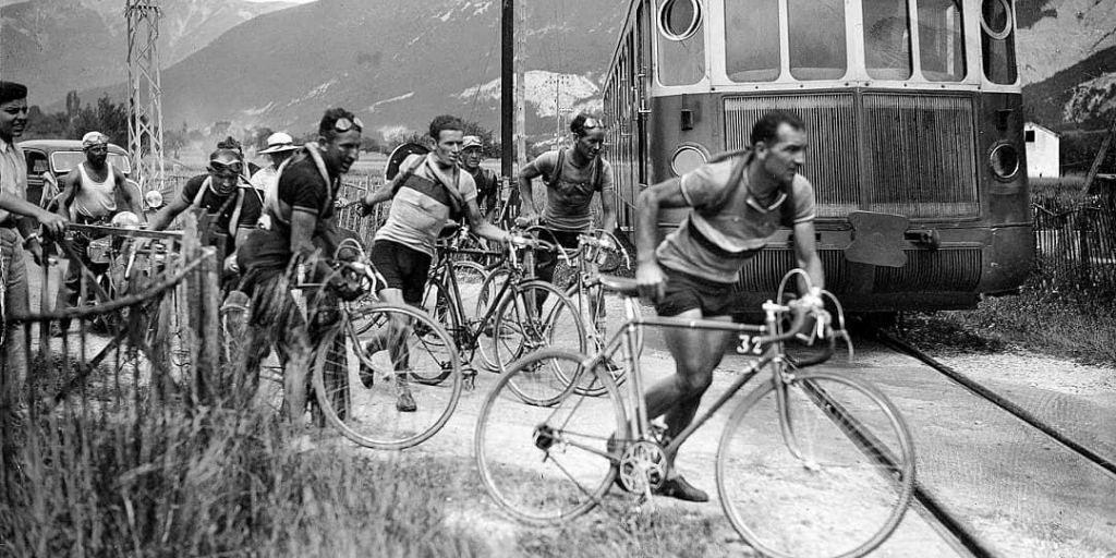 French Tour de France winner Roger Lapebie crossing the railway during the scandalous edition of Tour de France in 1937