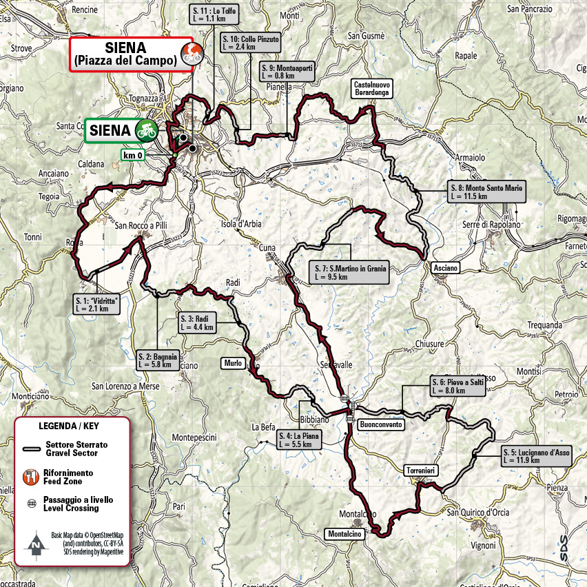 Map for the race Strade Bianche held on 4 March 2023