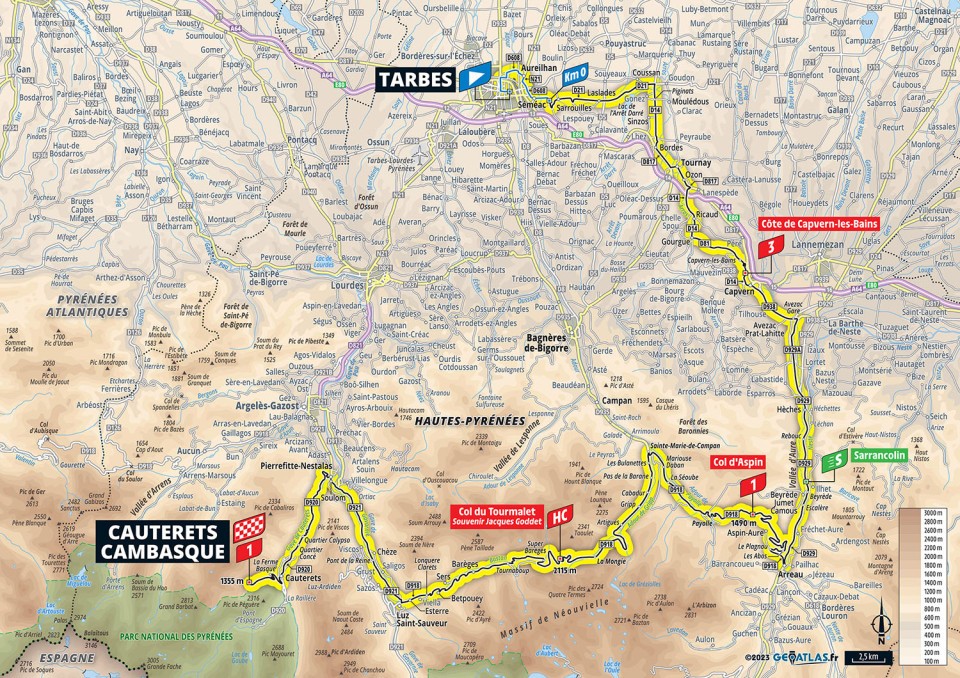 Map of the Tour de France stage including Tourmalet. 