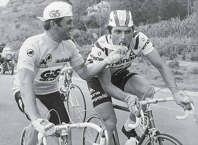 Bernard Hinault and Wladimiro Panizza, first and second placed riders in the general classification at Giro d'Italia 1980. 