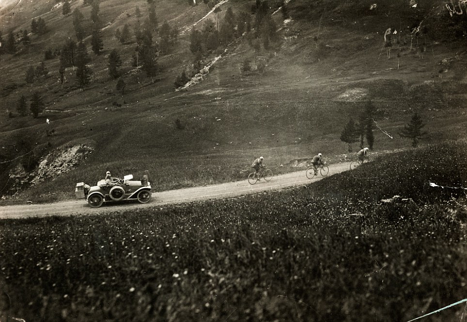 François Faber, Henri Pelissier and Philippe Thy climbing Col d'Allos at the Tour de France in 1914 