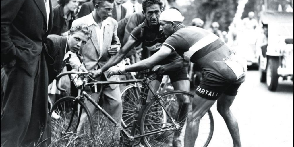 Scandalous moment at Tour de France 1950, Gino Bartali is insulted by a spectator.