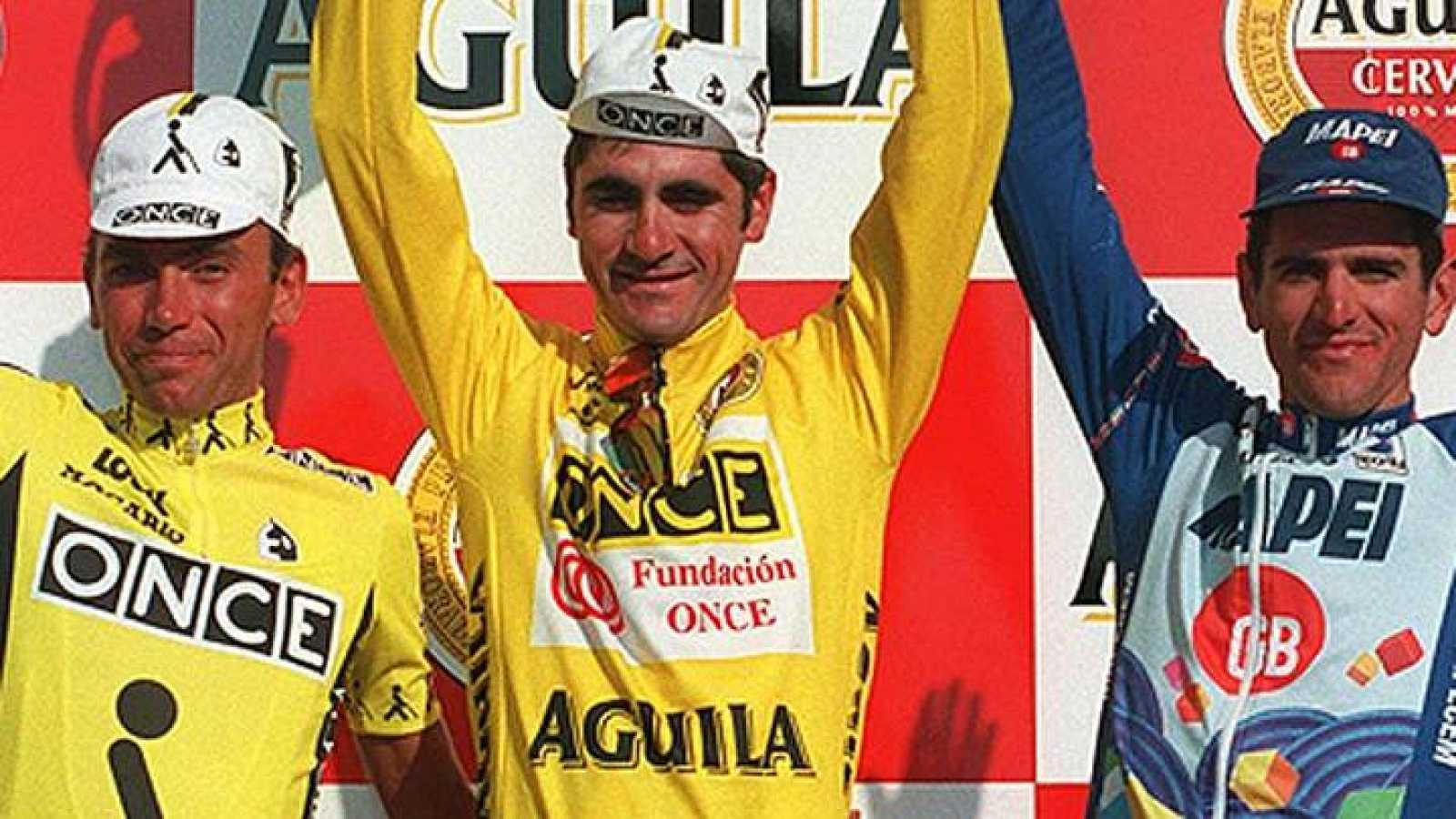 The first three riders of the general classification at the Vuelta a Espana 1995