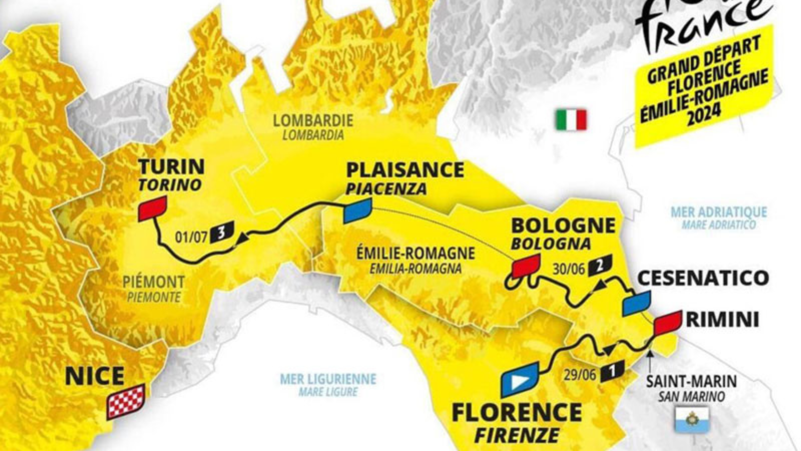 From Florence to Nice, all stages of Tour de France 2024