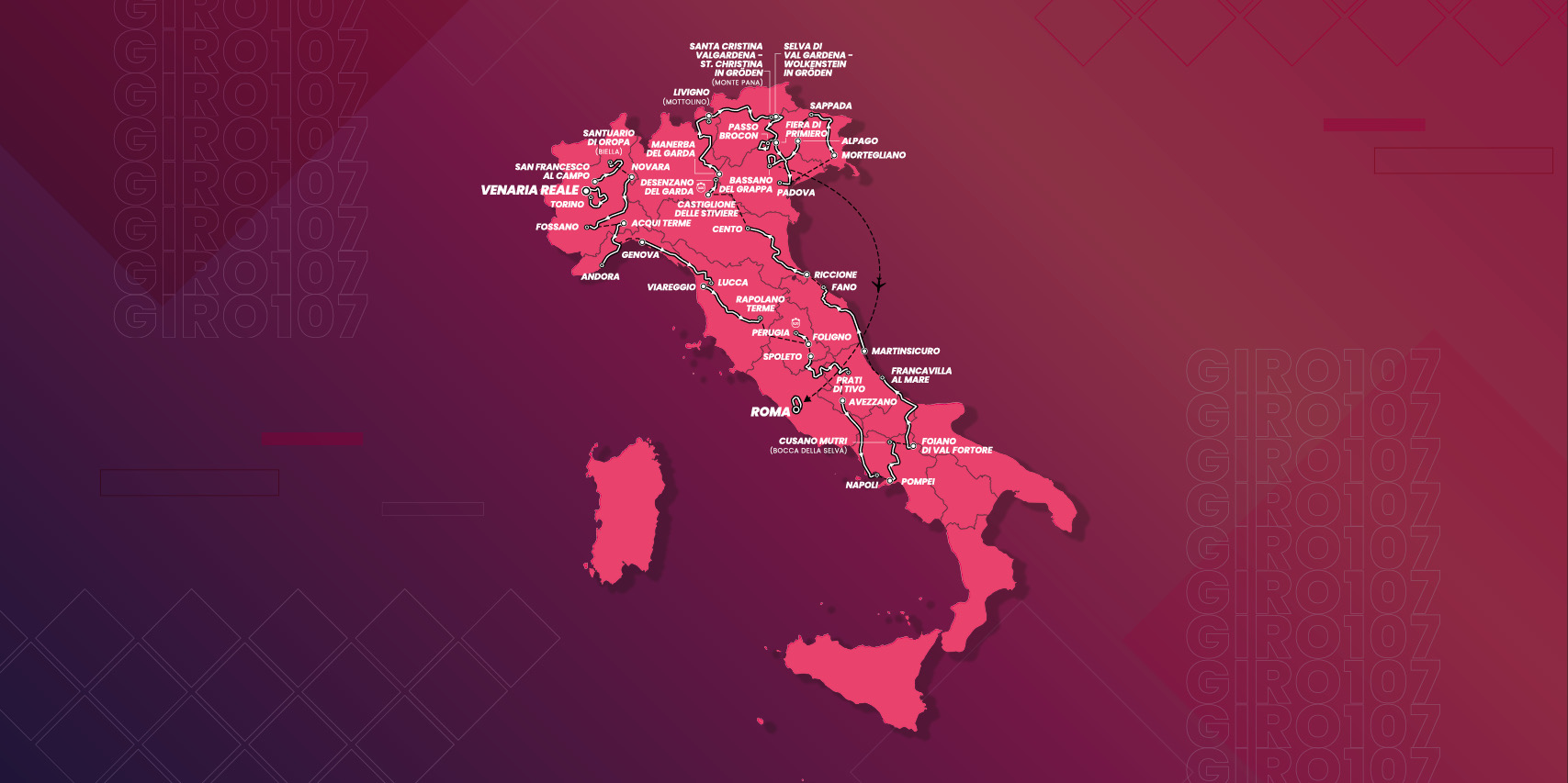 All stages of Giro d'Italia 2024 shown on the map of Italy 
