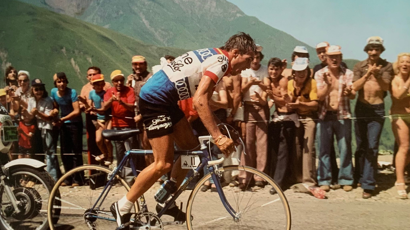 Legendary Belgian climbing specialist cyclist Lucien Van Impe riding solo on the Pla d'Adet at Tour de France 197z
