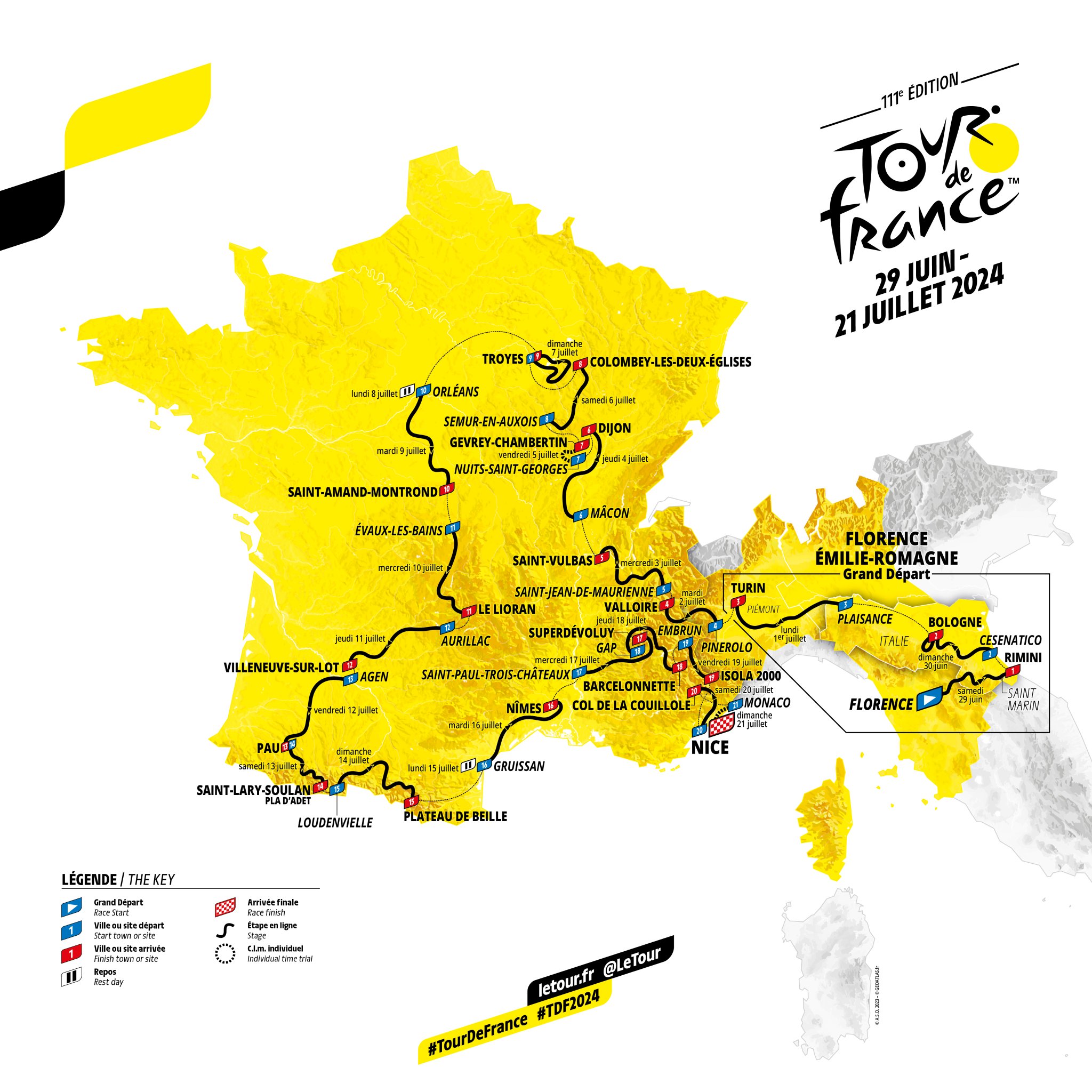 Map of all the Tour de France 2024 stages