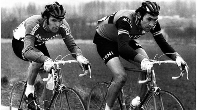 Roger de Vlaeminck and Eddy Merckx at Omloop Het Volk (Omloop Het Nieuwsblad) 1973