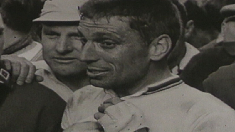 Belgian cycling legend Rik van Looy after winning Liege-Bastogne-Liege in 1961
