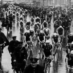 Part of the peloton as the cyclists rolling out from Paris during the first stage of Tour de France 1932