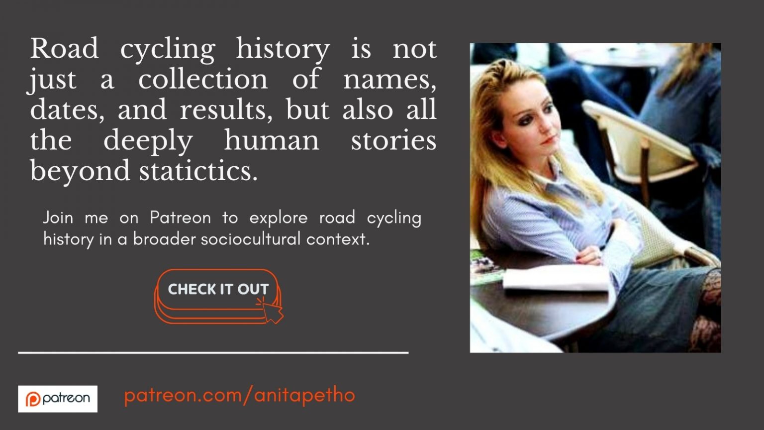 Hungarian literary critic Anita Pethő writes article about road cycling on Patreon 